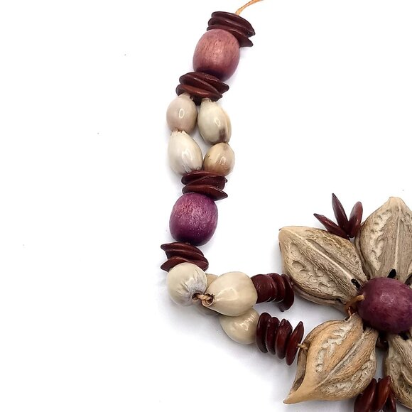 Handcrafted Adjustable Bracelet Natural Seed Beads Floral Design Bohemian Style - Picture 4 of 12